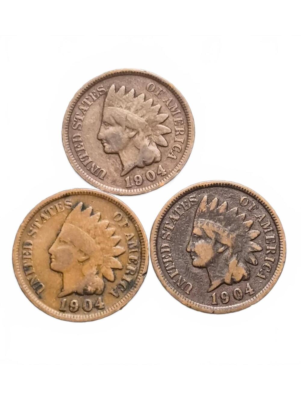 3 Lot 1904 Indian Head Pennies #242